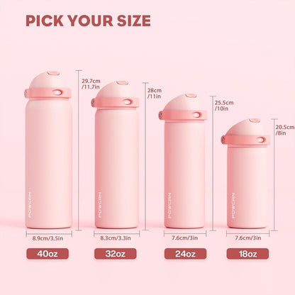 24 oz Stainless Steel Water Bottle: 2-in-1 Push-Button Spout & Quick-Flip Straw, Leakproof, Cold 24Hrs, Fits Car Cup Holder, Insulated Vacuum Flask for Sports, Trip, School Gift (Storm Hammer) - Colors B