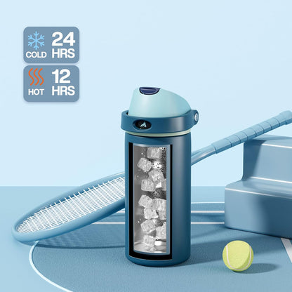 24 oz Stainless Steel Water Bottle: 2-in-1 Push-Button Spout & Quick-Flip Straw, Leakproof, Cold 24Hrs, Fits Car Cup Holder, Insulated Vacuum Flask for Sports, Trip, School Gift (Storm Hammer) - Colors B