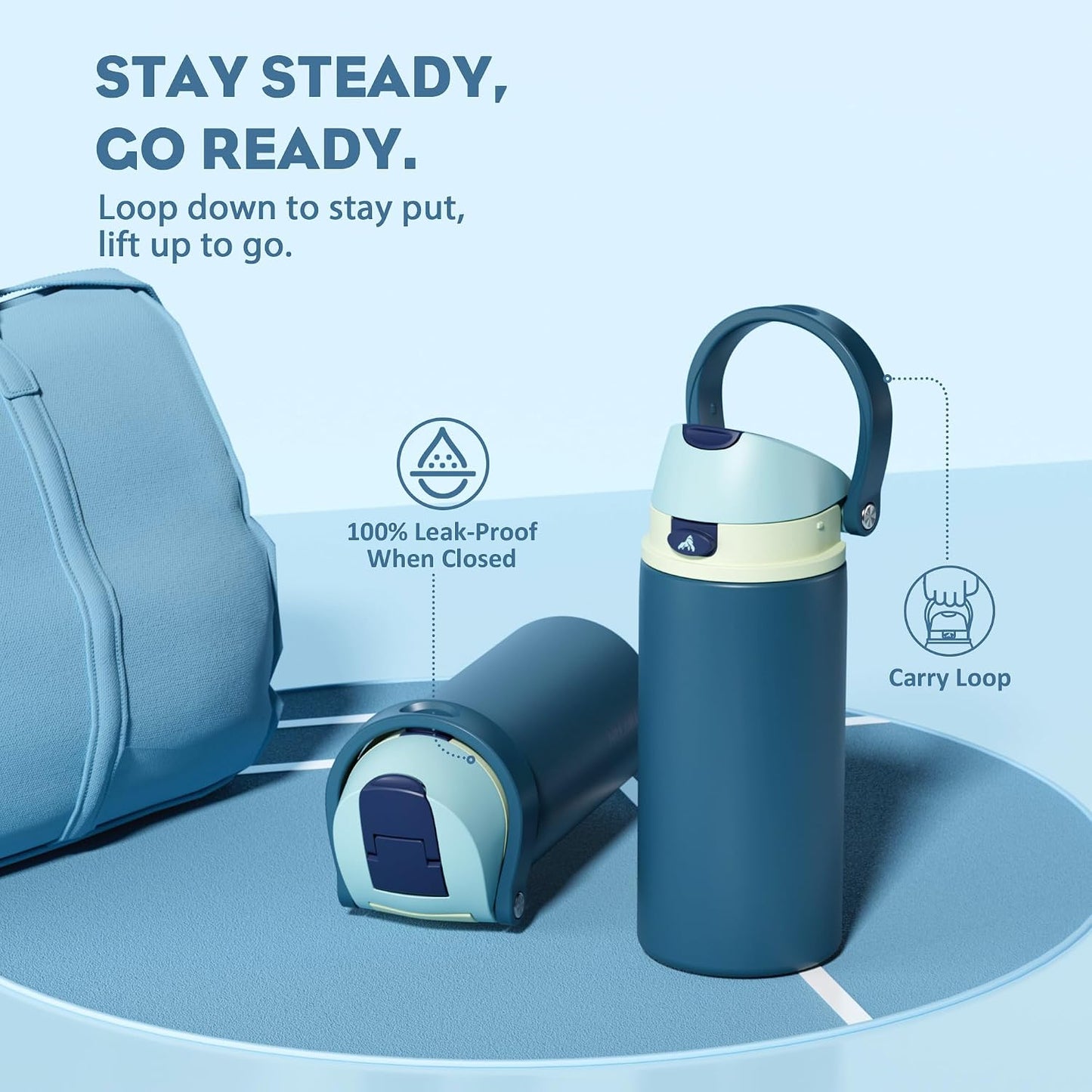24 oz Stainless Steel Water Bottle: 2-in-1 Push-Button Spout & Quick-Flip Straw, Leakproof, Cold 24Hrs, Fits Car Cup Holder, Insulated Vacuum Flask for Sports, Trip, School Gift (Storm Hammer) - Colors B