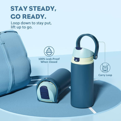 24 oz Stainless Steel Water Bottle: 2-in-1 Push-Button Spout & Quick-Flip Straw, Leakproof, Cold 24Hrs, Fits Car Cup Holder, Insulated Vacuum Flask for Sports, Trip, School Gift (Storm Hammer) - Colors B
