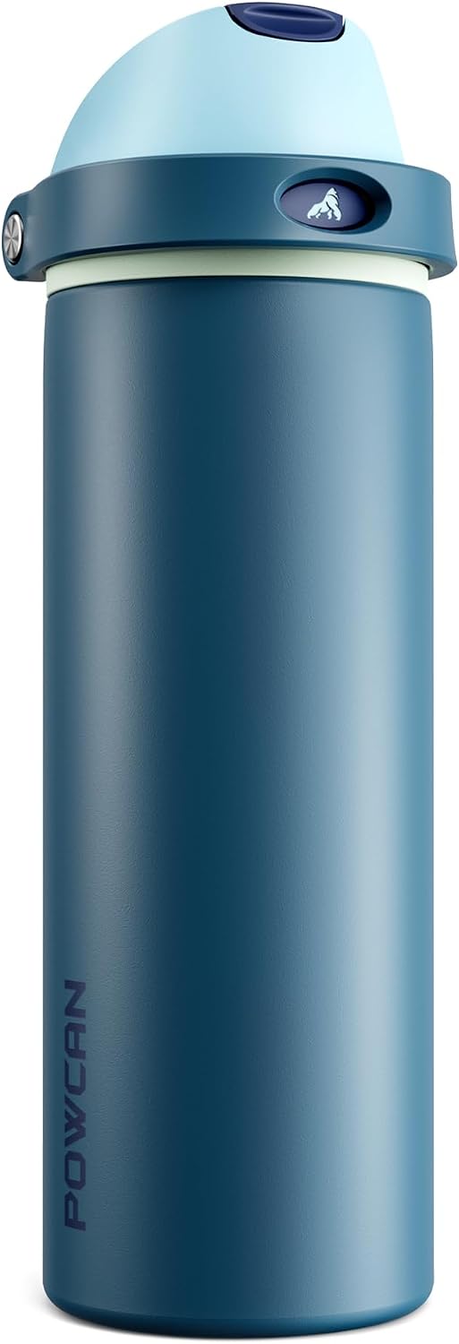 24 oz Stainless Steel Water Bottle: 2-in-1 Push-Button Spout & Quick-Flip Straw, Leakproof, Cold 24Hrs, Fits Car Cup Holder, Insulated Vacuum Flask for Sports, Trip, School Gift (Storm Hammer) - Colors B