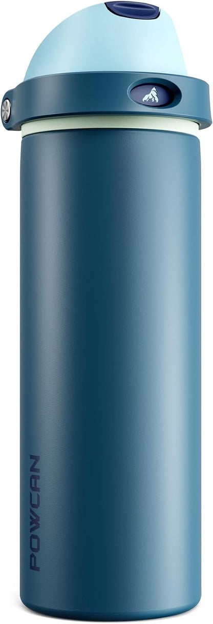 24 oz Stainless Steel Water Bottle: 2-in-1 Push-Button Spout & Quick-Flip Straw, Leakproof, Cold 24Hrs, Fits Car Cup Holder, Insulated Vacuum Flask for Sports, Trip, School Gift (Storm Hammer) - Colors B