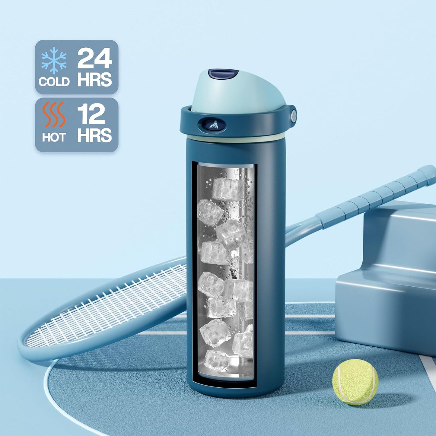 24 oz Stainless Steel Water Bottle: 2-in-1 Push-Button Spout & Quick-Flip Straw, Leakproof, Cold 24Hrs, Fits Car Cup Holder, Insulated Vacuum Flask for Sports, Trip, School Gift (Storm Hammer) - Colors B