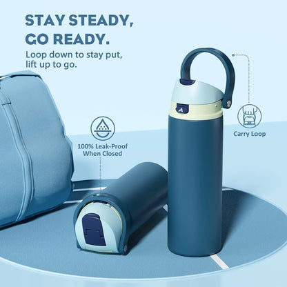 24 oz Stainless Steel Water Bottle: 2-in-1 Push-Button Spout & Quick-Flip Straw, Leakproof, Cold 24Hrs, Fits Car Cup Holder, Insulated Vacuum Flask for Sports, Trip, School Gift (Storm Hammer) - Colors B