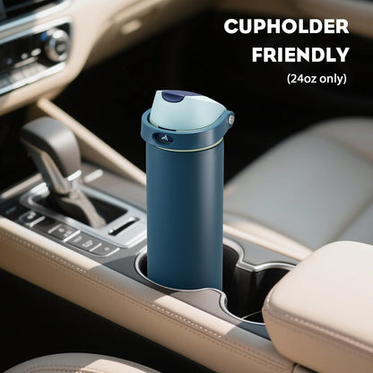 24 oz Stainless Steel Water Bottle: 2-in-1 Push-Button Spout & Quick-Flip Straw, Leakproof, Cold 24Hrs, Fits Car Cup Holder, Insulated Vacuum Flask for Sports, Trip, School Gift (Storm Hammer) - Colors B