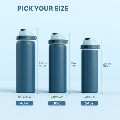 24 oz Stainless Steel Water Bottle: 2-in-1 Push-Button Spout & Quick-Flip Straw, Leakproof, Cold 24Hrs, Fits Car Cup Holder, Insulated Vacuum Flask for Sports, Trip, School Gift (Storm Hammer) - Colors B
