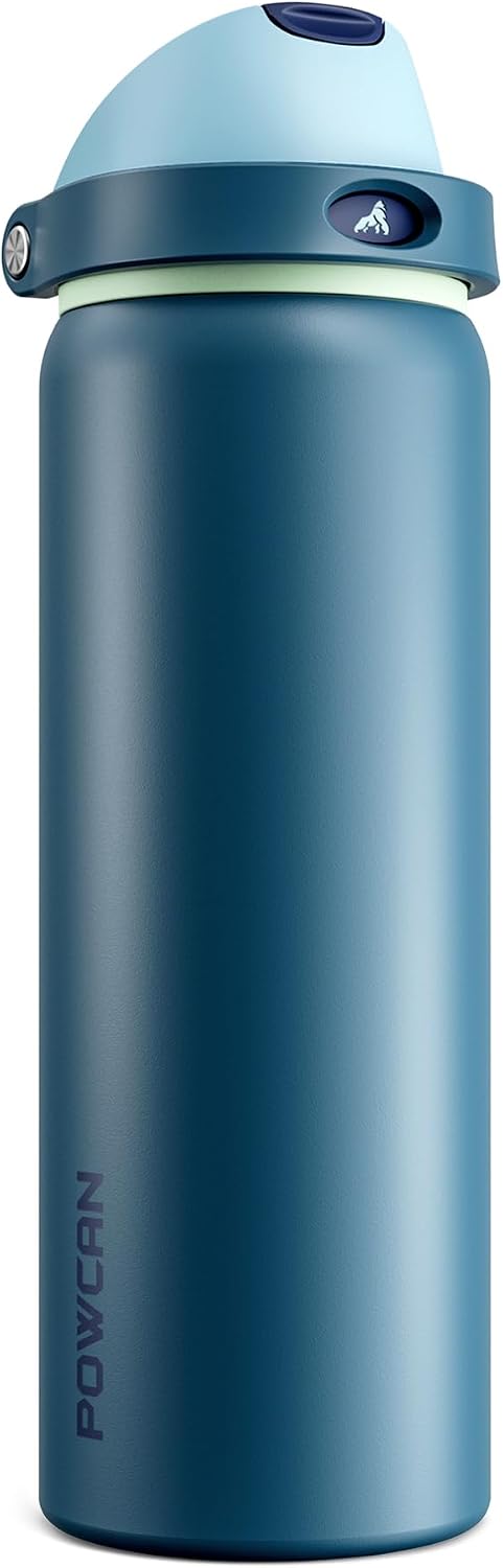 24 oz Stainless Steel Water Bottle: 2-in-1 Push-Button Spout & Quick-Flip Straw, Leakproof, Cold 24Hrs, Fits Car Cup Holder, Insulated Vacuum Flask for Sports, Trip, School Gift (Storm Hammer) - Colors B