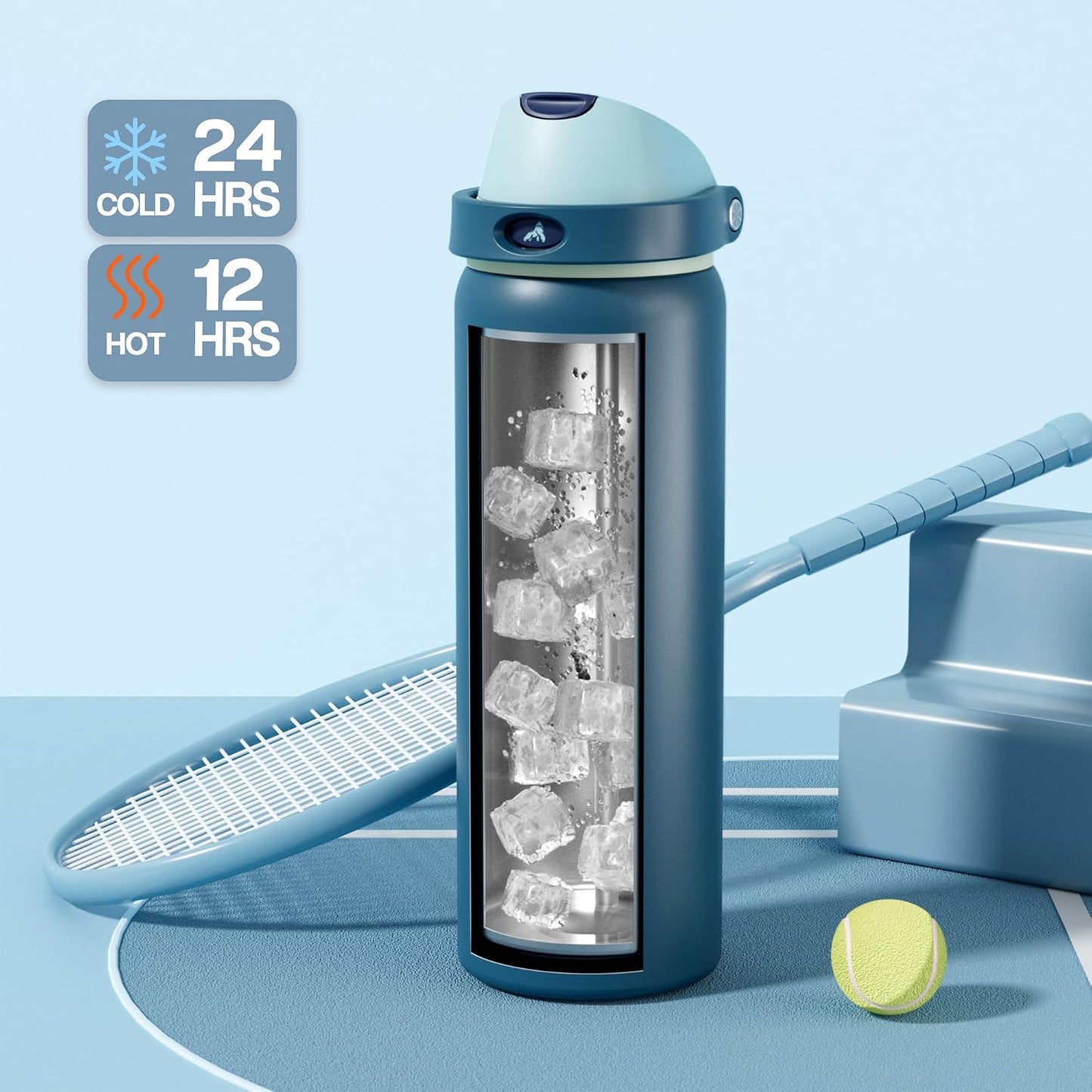 24 oz Stainless Steel Water Bottle: 2-in-1 Push-Button Spout & Quick-Flip Straw, Leakproof, Cold 24Hrs, Fits Car Cup Holder, Insulated Vacuum Flask for Sports, Trip, School Gift (Storm Hammer) - Colors B