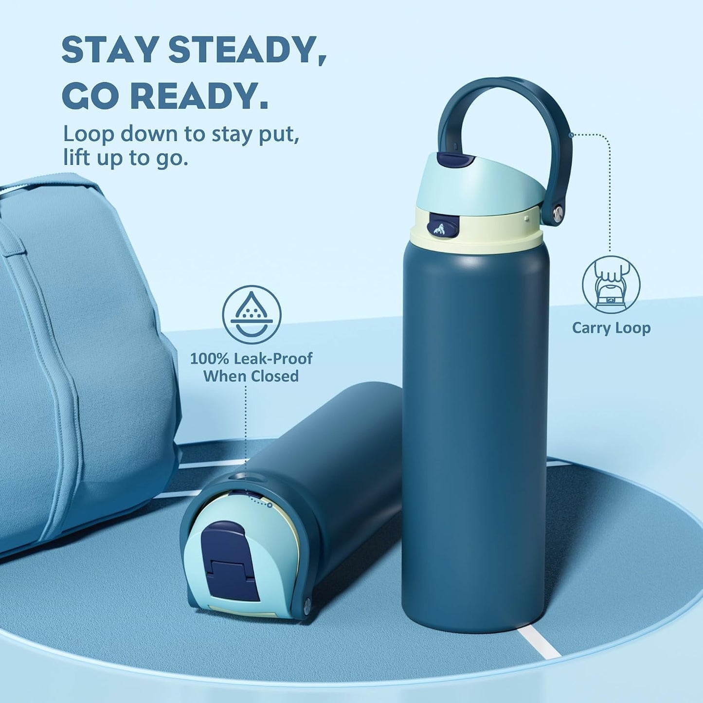 24 oz Stainless Steel Water Bottle: 2-in-1 Push-Button Spout & Quick-Flip Straw, Leakproof, Cold 24Hrs, Fits Car Cup Holder, Insulated Vacuum Flask for Sports, Trip, School Gift (Storm Hammer) - Colors B