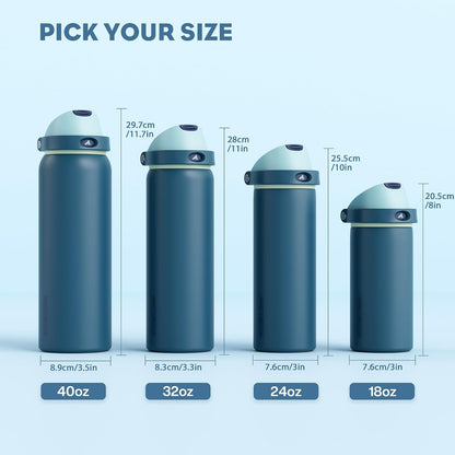 24 oz Stainless Steel Water Bottle: 2-in-1 Push-Button Spout & Quick-Flip Straw, Leakproof, Cold 24Hrs, Fits Car Cup Holder, Insulated Vacuum Flask for Sports, Trip, School Gift (Storm Hammer) - Colors B