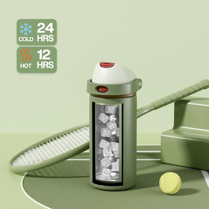 24 oz Stainless Steel Water Bottle: 2-in-1 Push-Button Spout & Quick-Flip Straw, Leakproof, Cold 24Hrs, Fits Car Cup Holder, Insulated Vacuum Flask for Sports, Trip, School Gift (Storm Hammer) - Colors B