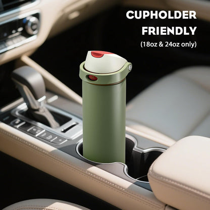 24 oz Stainless Steel Water Bottle: 2-in-1 Push-Button Spout & Quick-Flip Straw, Leakproof, Cold 24Hrs, Fits Car Cup Holder, Insulated Vacuum Flask for Sports, Trip, School Gift (Storm Hammer) - Colors B