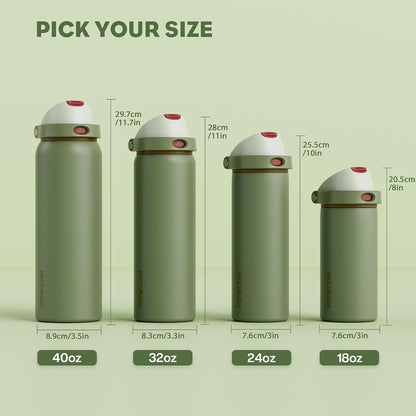 24 oz Stainless Steel Water Bottle: 2-in-1 Push-Button Spout & Quick-Flip Straw, Leakproof, Cold 24Hrs, Fits Car Cup Holder, Insulated Vacuum Flask for Sports, Trip, School Gift (Storm Hammer) - Colors B