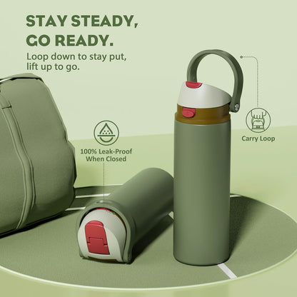 24 oz Stainless Steel Water Bottle: 2-in-1 Push-Button Spout & Quick-Flip Straw, Leakproof, Cold 24Hrs, Fits Car Cup Holder, Insulated Vacuum Flask for Sports, Trip, School Gift (Storm Hammer) - Colors B