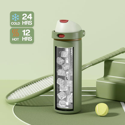 24 oz Stainless Steel Water Bottle: 2-in-1 Push-Button Spout & Quick-Flip Straw, Leakproof, Cold 24Hrs, Fits Car Cup Holder, Insulated Vacuum Flask for Sports, Trip, School Gift (Storm Hammer) - Colors B