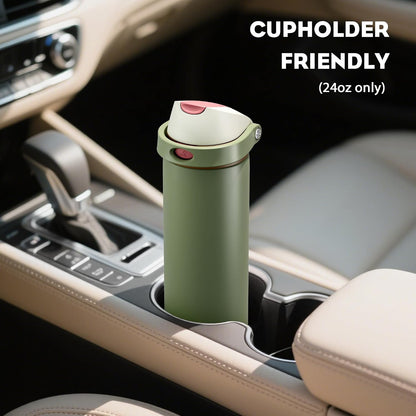 24 oz Stainless Steel Water Bottle: 2-in-1 Push-Button Spout & Quick-Flip Straw, Leakproof, Cold 24Hrs, Fits Car Cup Holder, Insulated Vacuum Flask for Sports, Trip, School Gift (Storm Hammer) - Colors B
