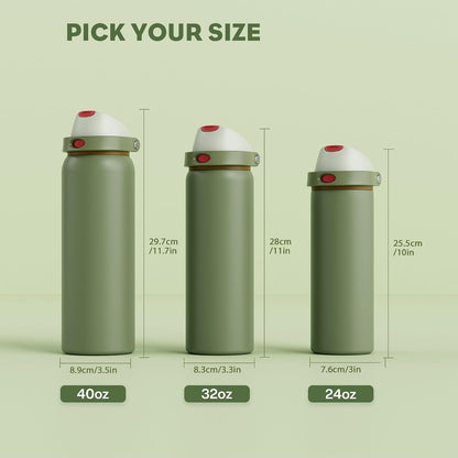 24 oz Stainless Steel Water Bottle: 2-in-1 Push-Button Spout & Quick-Flip Straw, Leakproof, Cold 24Hrs, Fits Car Cup Holder, Insulated Vacuum Flask for Sports, Trip, School Gift (Storm Hammer) - Colors B