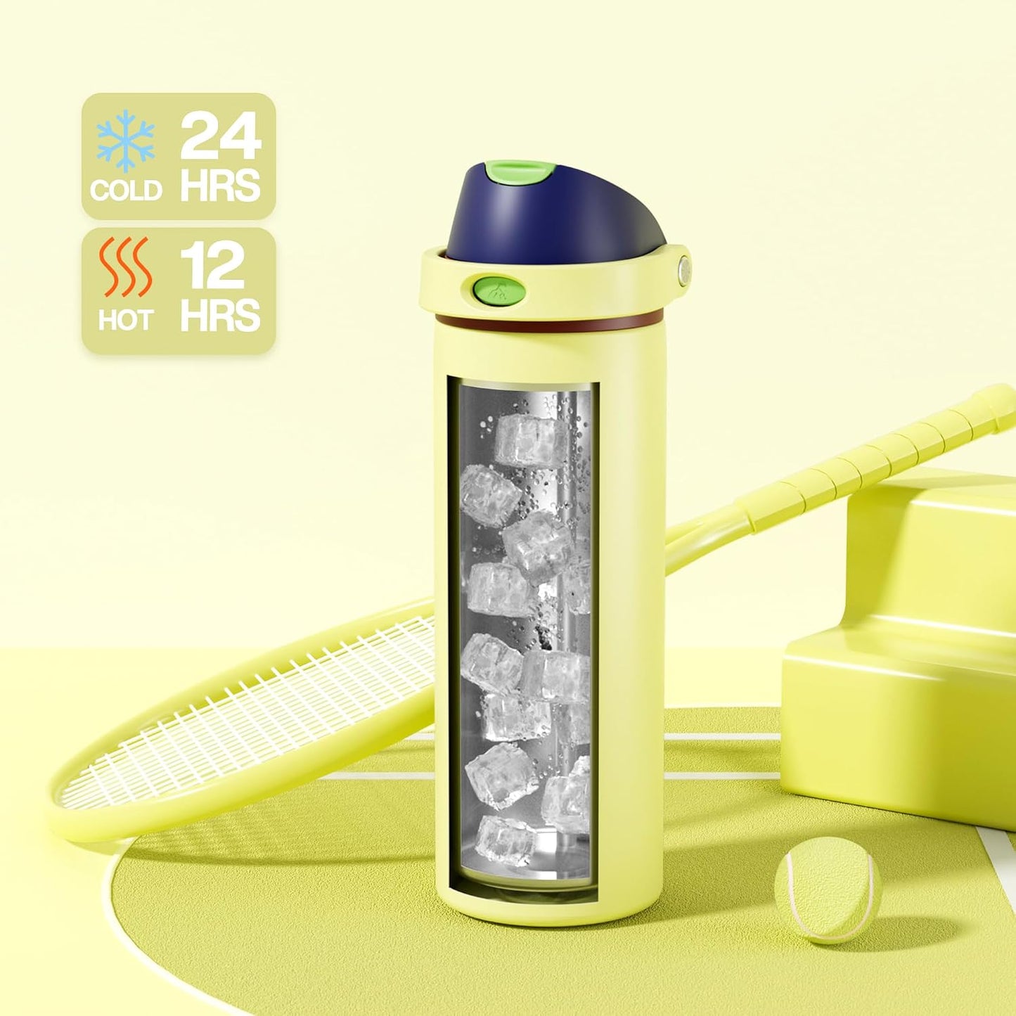 24 oz Stainless Steel Water Bottle: 2-in-1 Push-Button Spout & Quick-Flip Straw, Leakproof, Cold 24Hrs, Fits Car Cup Holder, Insulated Vacuum Flask for Sports, Trip, School Gift (Storm Hammer) - Colors B