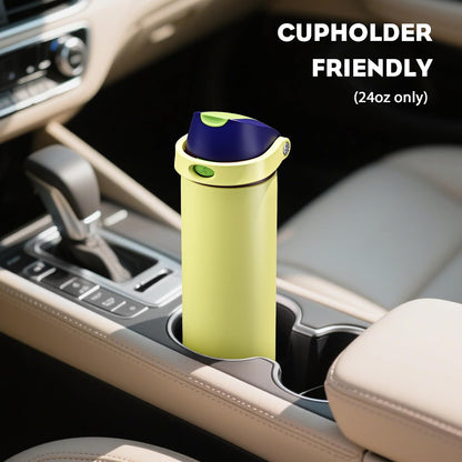 24 oz Stainless Steel Water Bottle: 2-in-1 Push-Button Spout & Quick-Flip Straw, Leakproof, Cold 24Hrs, Fits Car Cup Holder, Insulated Vacuum Flask for Sports, Trip, School Gift (Storm Hammer) - Colors B