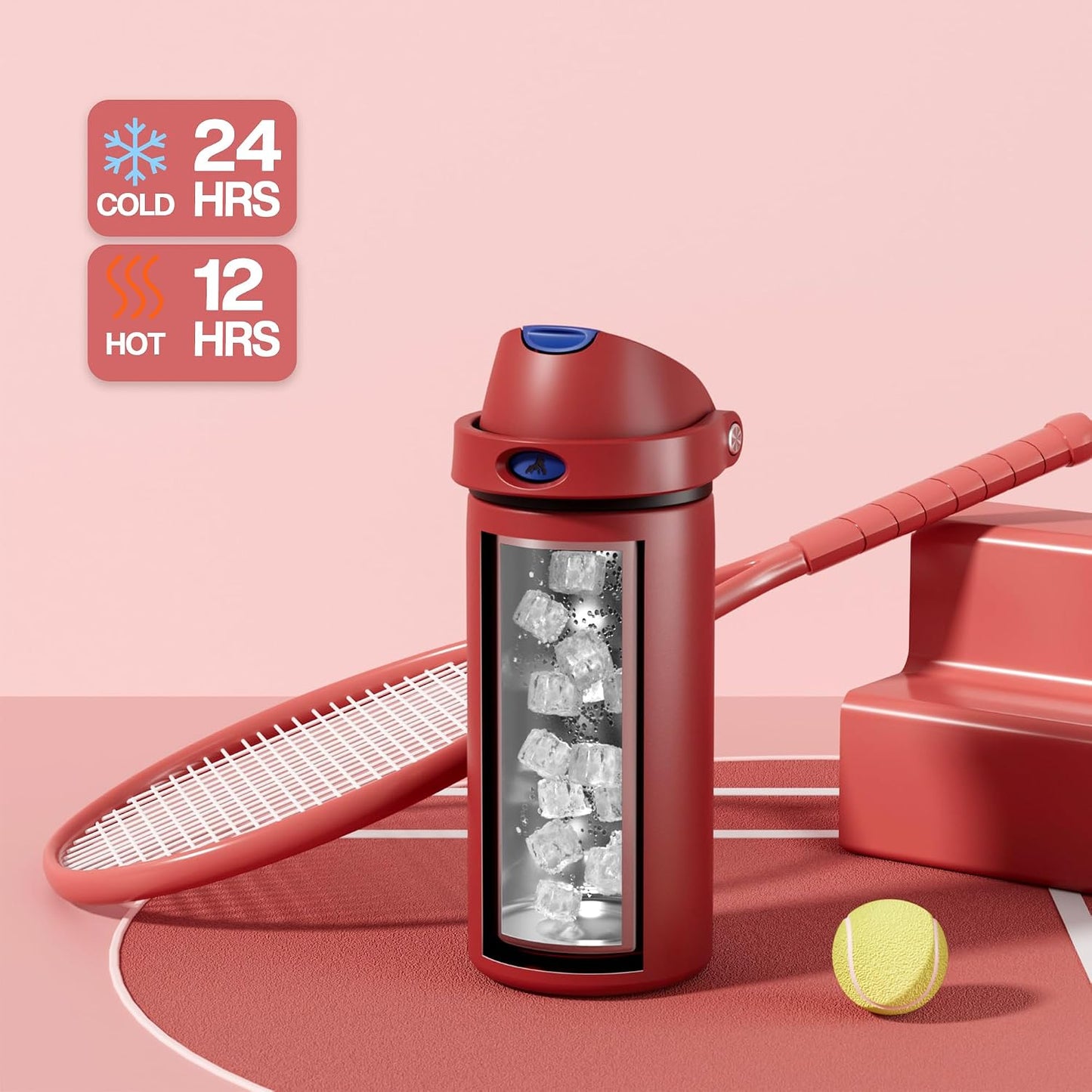 24 oz Stainless Steel Water Bottle: 2-in-1 Push-Button Spout & Quick-Flip Straw, Leakproof, Cold 24Hrs, Fits Car Cup Holder, Insulated Vacuum Flask for Sports, Trip, School Gift (Storm Hammer) - Colors B