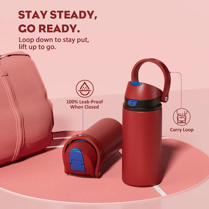 24 oz Stainless Steel Water Bottle: 2-in-1 Push-Button Spout & Quick-Flip Straw, Leakproof, Cold 24Hrs, Fits Car Cup Holder, Insulated Vacuum Flask for Sports, Trip, School Gift (Storm Hammer) - Colors B