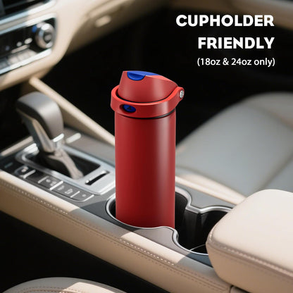 24 oz Stainless Steel Water Bottle: 2-in-1 Push-Button Spout & Quick-Flip Straw, Leakproof, Cold 24Hrs, Fits Car Cup Holder, Insulated Vacuum Flask for Sports, Trip, School Gift (Storm Hammer) - Colors B