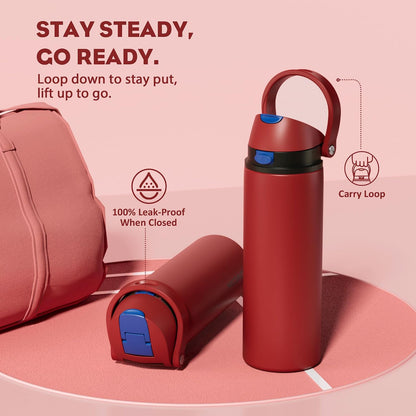 24 oz Stainless Steel Water Bottle: 2-in-1 Push-Button Spout & Quick-Flip Straw, Leakproof, Cold 24Hrs, Fits Car Cup Holder, Insulated Vacuum Flask for Sports, Trip, School Gift (Storm Hammer) - Colors B