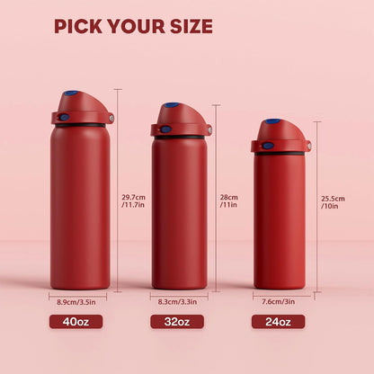 24 oz Stainless Steel Water Bottle: 2-in-1 Push-Button Spout & Quick-Flip Straw, Leakproof, Cold 24Hrs, Fits Car Cup Holder, Insulated Vacuum Flask for Sports, Trip, School Gift (Storm Hammer) - Colors B