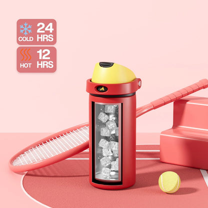24 oz Stainless Steel Water Bottle: 2-in-1 Push-Button Spout & Quick-Flip Straw, Leakproof, Cold 24Hrs, Fits Car Cup Holder, Insulated Vacuum Flask for Sports, Trip, School Gift (Storm Hammer) - Colors B