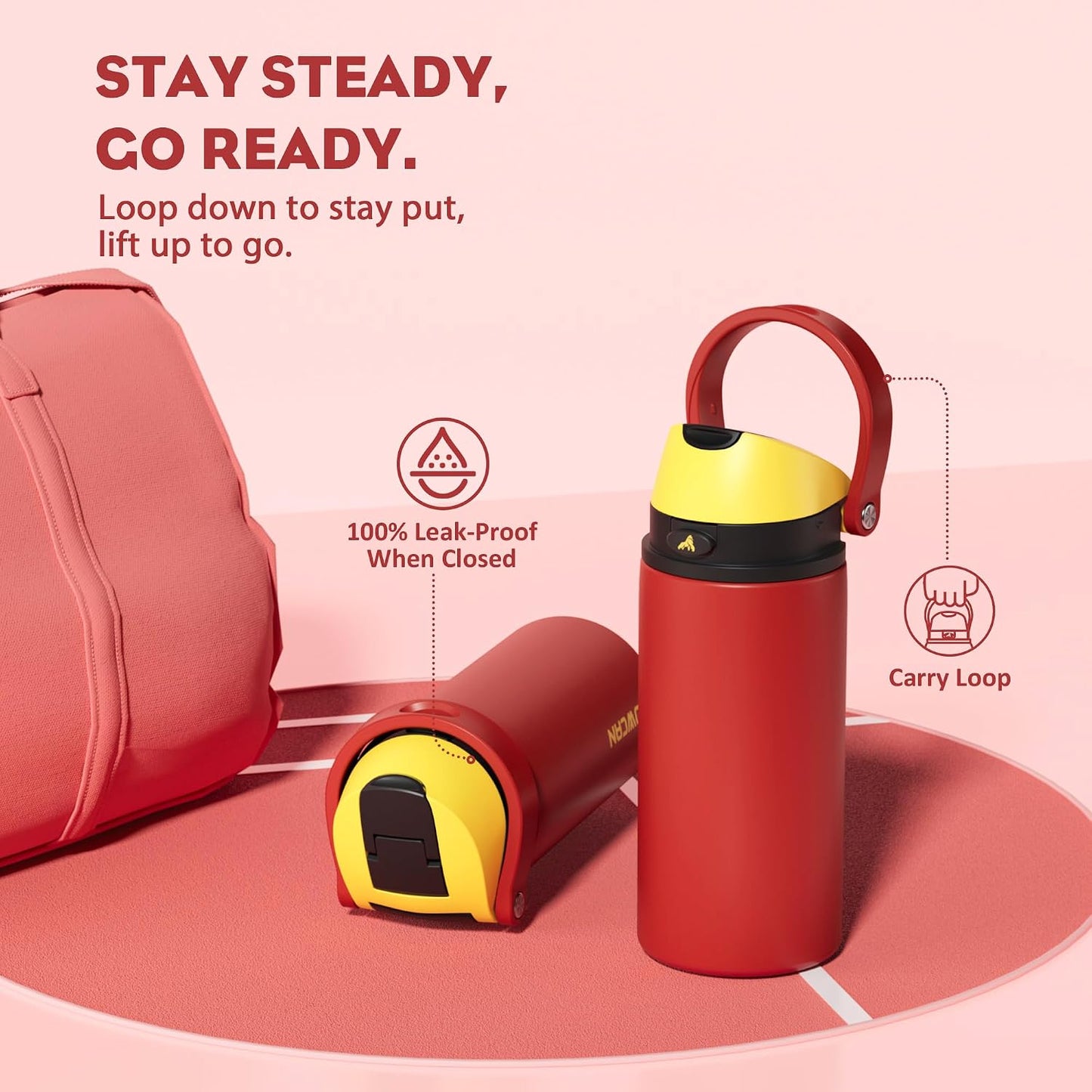 24 oz Stainless Steel Water Bottle: 2-in-1 Push-Button Spout & Quick-Flip Straw, Leakproof, Cold 24Hrs, Fits Car Cup Holder, Insulated Vacuum Flask for Sports, Trip, School Gift (Storm Hammer) - Colors B