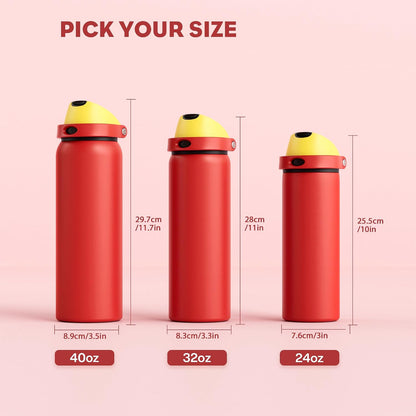 24 oz Stainless Steel Water Bottle: 2-in-1 Push-Button Spout & Quick-Flip Straw, Leakproof, Cold 24Hrs, Fits Car Cup Holder, Insulated Vacuum Flask for Sports, Trip, School Gift (Storm Hammer) - Colors B