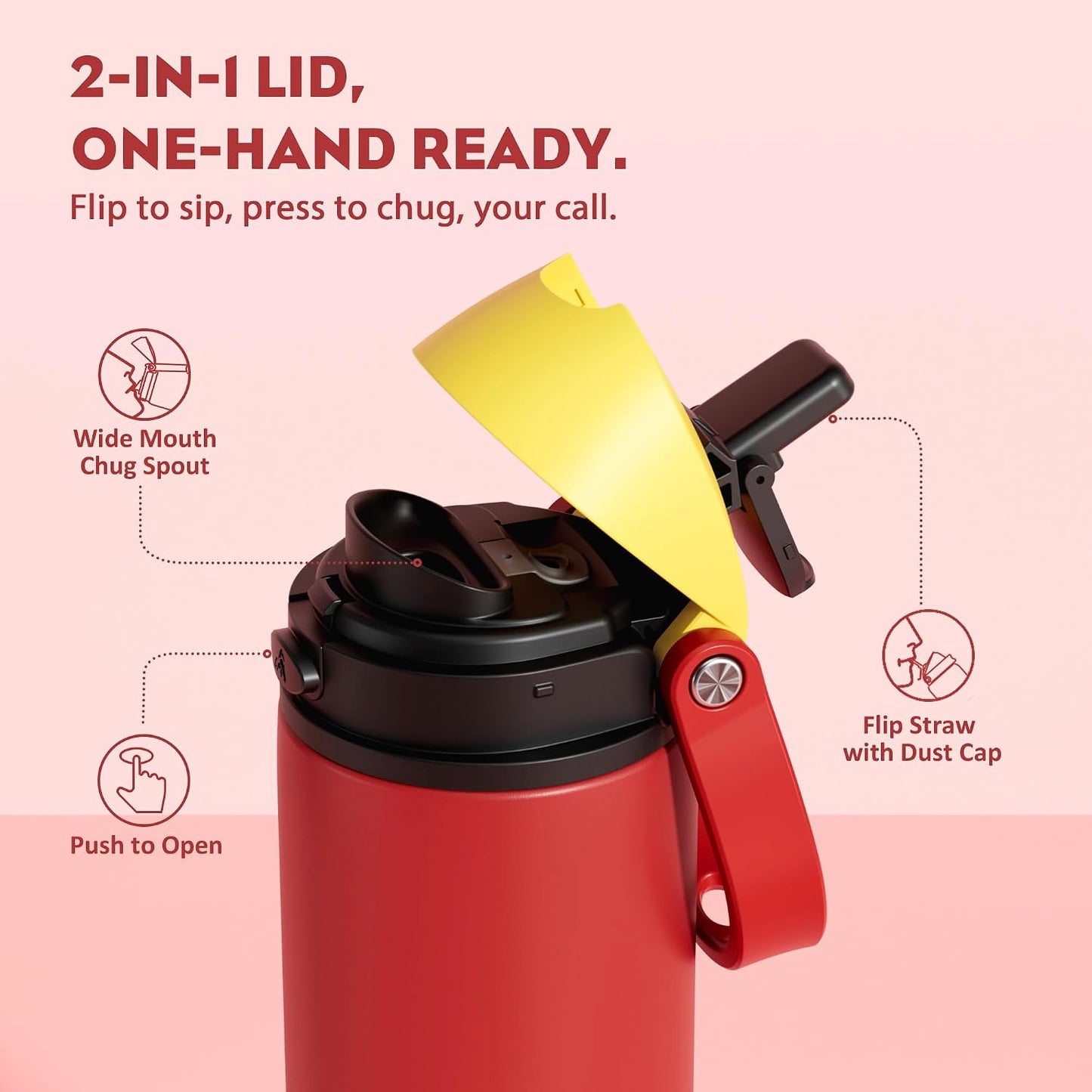 24 oz Stainless Steel Water Bottle: 2-in-1 Push-Button Spout & Quick-Flip Straw, Leakproof, Cold 24Hrs, Fits Car Cup Holder, Insulated Vacuum Flask for Sports, Trip, School Gift (Storm Hammer) - Colors B