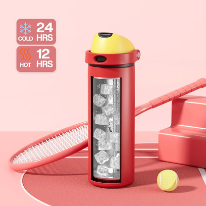 24 oz Stainless Steel Water Bottle: 2-in-1 Push-Button Spout & Quick-Flip Straw, Leakproof, Cold 24Hrs, Fits Car Cup Holder, Insulated Vacuum Flask for Sports, Trip, School Gift (Storm Hammer) - Colors B