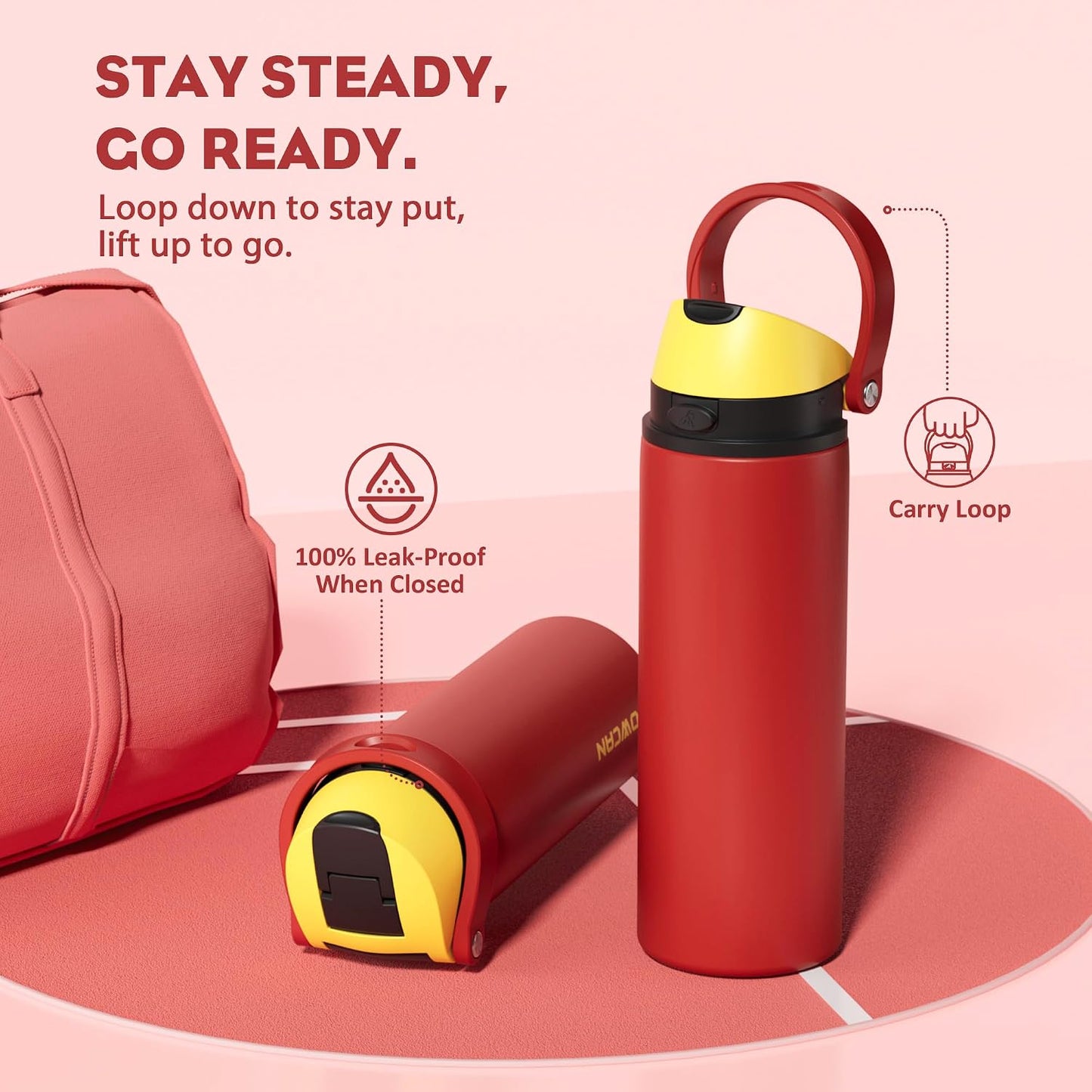 24 oz Stainless Steel Water Bottle: 2-in-1 Push-Button Spout & Quick-Flip Straw, Leakproof, Cold 24Hrs, Fits Car Cup Holder, Insulated Vacuum Flask for Sports, Trip, School Gift (Storm Hammer) - Colors B