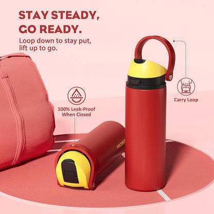 24 oz Stainless Steel Water Bottle: 2-in-1 Push-Button Spout & Quick-Flip Straw, Leakproof, Cold 24Hrs, Fits Car Cup Holder, Insulated Vacuum Flask for Sports, Trip, School Gift (Storm Hammer) - Colors B