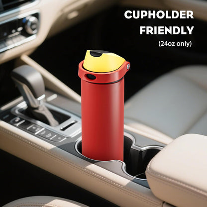 24 oz Stainless Steel Water Bottle: 2-in-1 Push-Button Spout & Quick-Flip Straw, Leakproof, Cold 24Hrs, Fits Car Cup Holder, Insulated Vacuum Flask for Sports, Trip, School Gift (Storm Hammer) - Colors B
