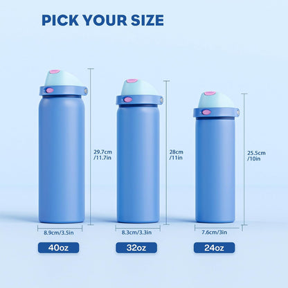 24 oz Stainless Steel Water Bottle: 2-in-1 Push-Button Spout & Quick-Flip Straw, Leakproof, Cold 24Hrs, Fits Car Cup Holder, Insulated Vacuum Flask for Sports, Trip, School Gift (Storm Hammer) - Colors B