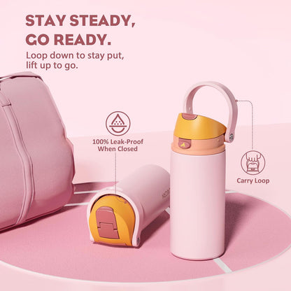 24 oz Stainless Steel Water Bottle: 2-in-1 Push-Button Spout & Quick-Flip Straw, Leakproof, Cold 24Hrs, Fits Car Cup Holder, Insulated Vacuum Flask for Sports, Trip, School Gift (Storm Hammer) - Colors B