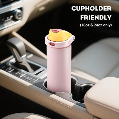 24 oz Stainless Steel Water Bottle: 2-in-1 Push-Button Spout & Quick-Flip Straw, Leakproof, Cold 24Hrs, Fits Car Cup Holder, Insulated Vacuum Flask for Sports, Trip, School Gift (Storm Hammer) - Colors B