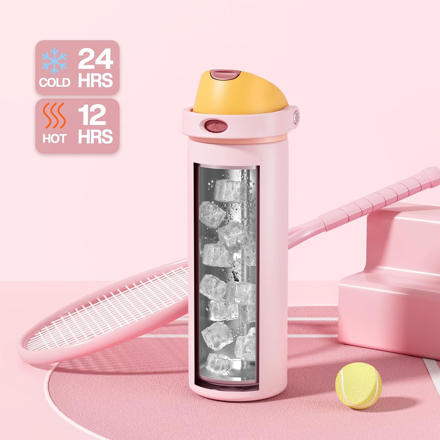 24 oz Stainless Steel Water Bottle: 2-in-1 Push-Button Spout & Quick-Flip Straw, Leakproof, Cold 24Hrs, Fits Car Cup Holder, Insulated Vacuum Flask for Sports, Trip, School Gift (Storm Hammer) - Colors B