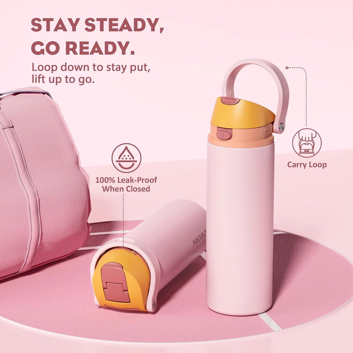 24 oz Stainless Steel Water Bottle: 2-in-1 Push-Button Spout & Quick-Flip Straw, Leakproof, Cold 24Hrs, Fits Car Cup Holder, Insulated Vacuum Flask for Sports, Trip, School Gift (Storm Hammer) - Colors B