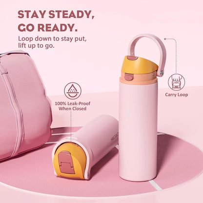 24 oz Stainless Steel Water Bottle: 2-in-1 Push-Button Spout & Quick-Flip Straw, Leakproof, Cold 24Hrs, Fits Car Cup Holder, Insulated Vacuum Flask for Sports, Trip, School Gift (Storm Hammer) - Colors B