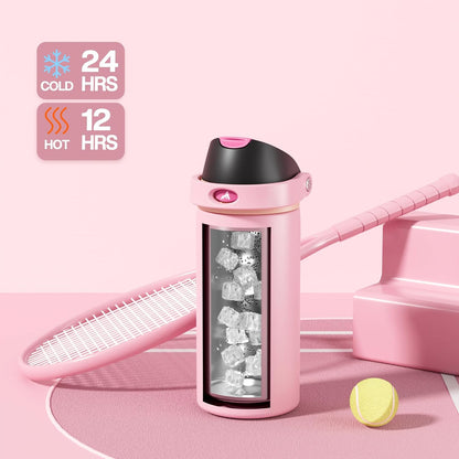 24 oz Stainless Steel Water Bottle: 2-in-1 Push-Button Spout & Quick-Flip Straw, Leakproof, Cold 24Hrs, Fits Car Cup Holder, Insulated Vacuum Flask for Sports, Trip, School Gift (Storm Hammer) - Colors B