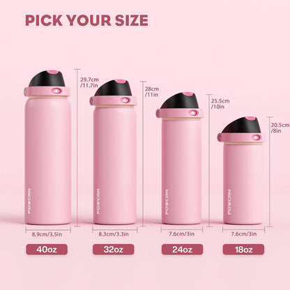 24 oz Stainless Steel Water Bottle: 2-in-1 Push-Button Spout & Quick-Flip Straw, Leakproof, Cold 24Hrs, Fits Car Cup Holder, Insulated Vacuum Flask for Sports, Trip, School Gift (Storm Hammer) - Colors B