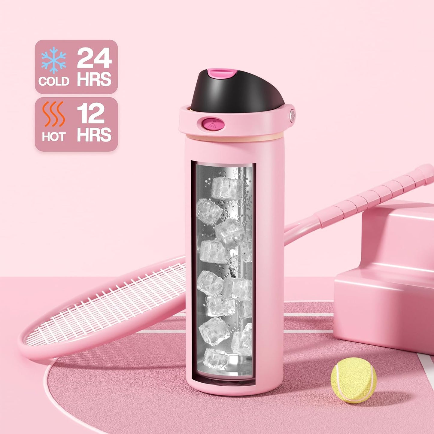 24 oz Stainless Steel Water Bottle: 2-in-1 Push-Button Spout & Quick-Flip Straw, Leakproof, Cold 24Hrs, Fits Car Cup Holder, Insulated Vacuum Flask for Sports, Trip, School Gift (Storm Hammer) - Colors B