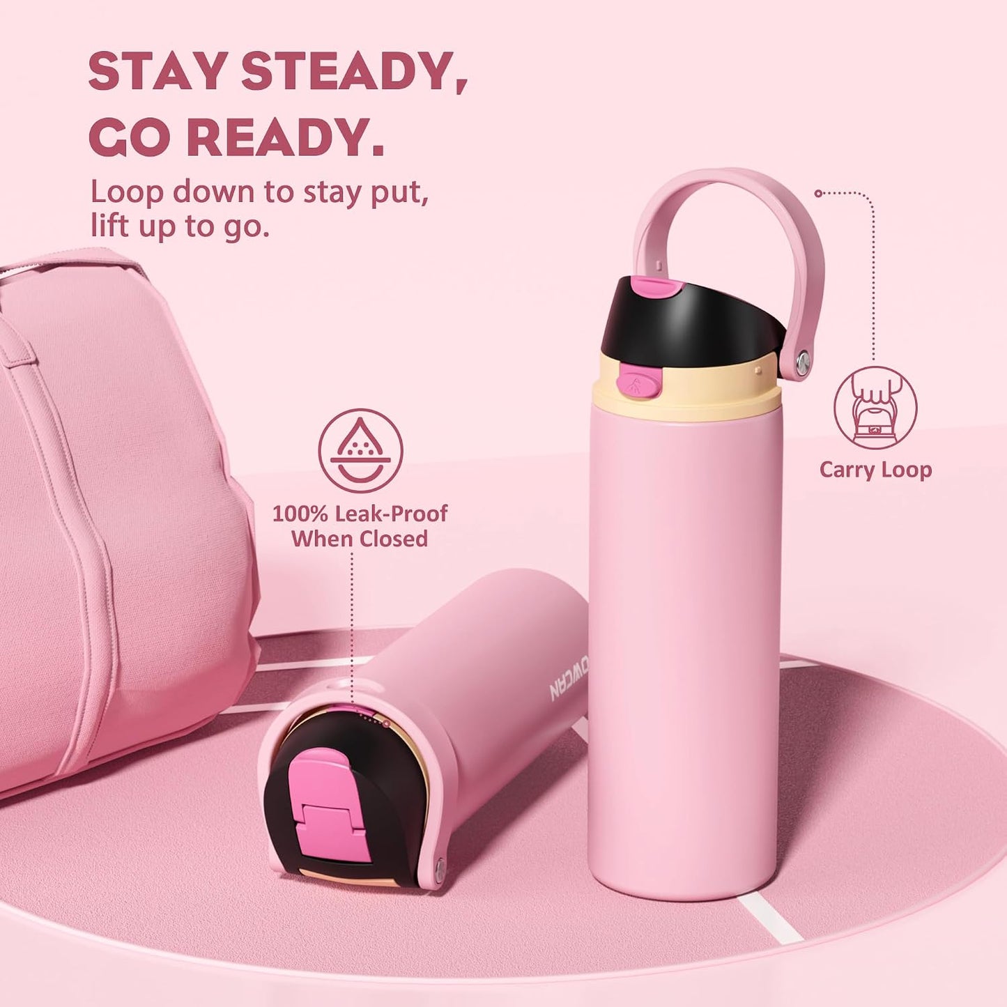 24 oz Stainless Steel Water Bottle: 2-in-1 Push-Button Spout & Quick-Flip Straw, Leakproof, Cold 24Hrs, Fits Car Cup Holder, Insulated Vacuum Flask for Sports, Trip, School Gift (Storm Hammer) - Colors B