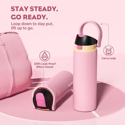 24 oz Stainless Steel Water Bottle: 2-in-1 Push-Button Spout & Quick-Flip Straw, Leakproof, Cold 24Hrs, Fits Car Cup Holder, Insulated Vacuum Flask for Sports, Trip, School Gift (Storm Hammer) - Colors B