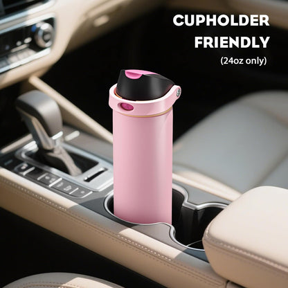 24 oz Stainless Steel Water Bottle: 2-in-1 Push-Button Spout & Quick-Flip Straw, Leakproof, Cold 24Hrs, Fits Car Cup Holder, Insulated Vacuum Flask for Sports, Trip, School Gift (Storm Hammer) - Colors B