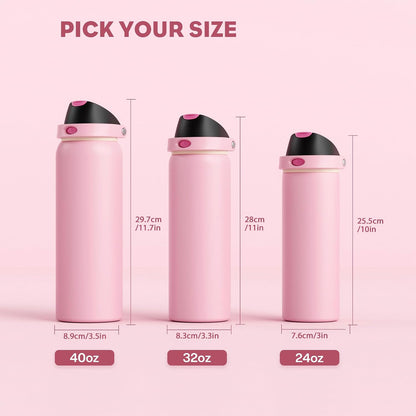 24 oz Stainless Steel Water Bottle: 2-in-1 Push-Button Spout & Quick-Flip Straw, Leakproof, Cold 24Hrs, Fits Car Cup Holder, Insulated Vacuum Flask for Sports, Trip, School Gift (Storm Hammer) - Colors B