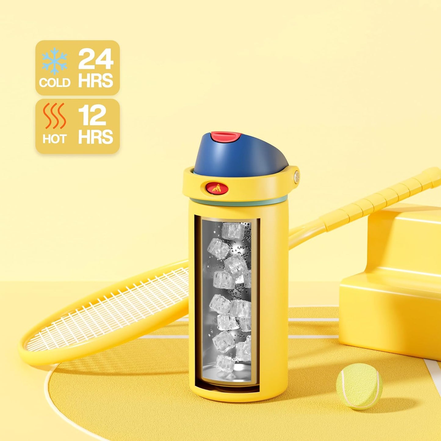 24 oz Stainless Steel Water Bottle: 2-in-1 Push-Button Spout & Quick-Flip Straw, Leakproof, Cold 24Hrs, Fits Car Cup Holder, Insulated Vacuum Flask for Sports, Trip, School Gift (Storm Hammer) - Colors B